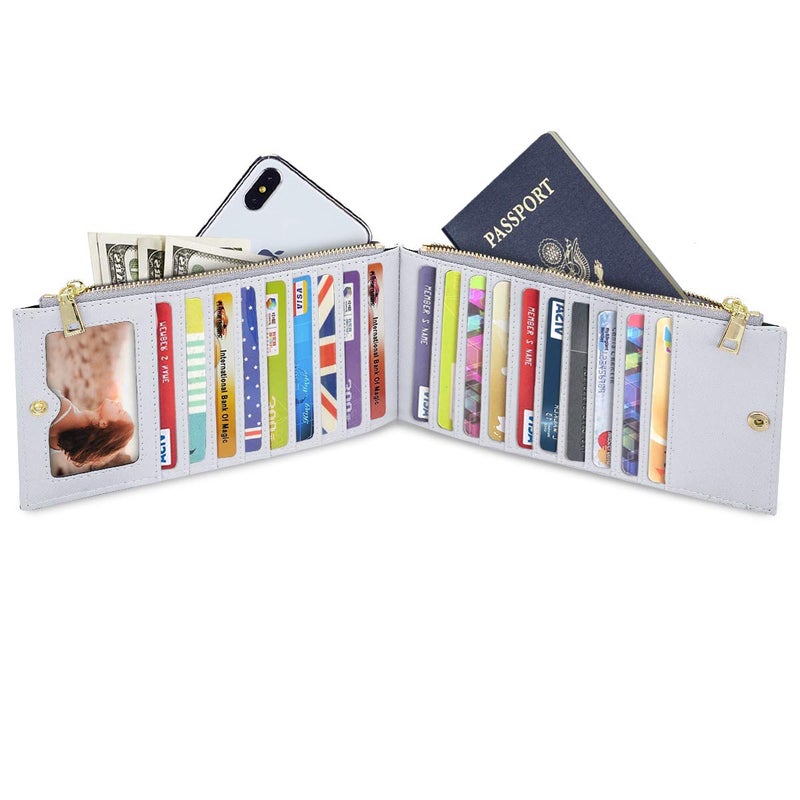 Coco Rossi Womens RFID Blocking Glitter Wallet Multi Card Organizer Bifold Wallet for Women with Zipper Pocket,Silver - Image 3